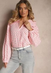 Różowa Koszula Retro z Bawełny i Wiskozy Ozdobiona Wzorem w Serca Tilzema. Czerwone koszule Renee, m, bez wzorów, z bawełny, retro, bez kołnierzyka, bez ramiączek. W wyprzedaży za 107.99 zł.