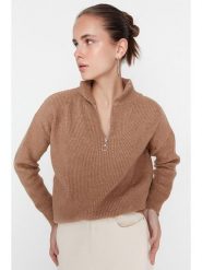 Trendyol Sweter w kolorze jasnobrązowym rozmiar: S. Brązowe swetry Trendyol, s, bez wzorów, ze splotem, bez ramiączek. Za 83.62 zł.