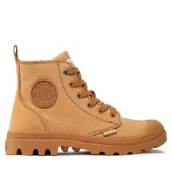 Trapery Palladium. Brązowe traperki Palladium, bez wzorów, bez obcasa, bez zapięcia. Za 549.99 zł.