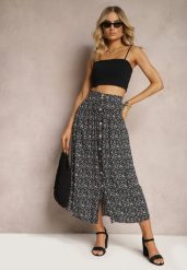 Czarna Spódnica Maxi z Wiskozy w Kwiatowy Wzór o Rozkloszowanym Fasonie Skules. Czarne spódnice Renee, s, bez wzorów, z jeansu, eleganckie, maxi, koszulowe. W wyprzedaży za 39.99 zł.