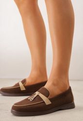 Brązowe Mokasyny VICES z Imitacji Zamszu z Wkładką ze Skóry Naturalnej Dispova. Brązowe mokasyny Renee, bez wzorów, z jeansu. Za 89.99 zł.