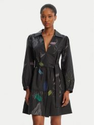 Desigual Sukienka codzienna Pisos 25WWVW06 Czarny Regular Fit. Czarne sukienki Desigual, na co dzień, xl, bez wzorów, z bawełny, bez kołnierzyka, bez ramiączek, proste. Za 429.99 zł.