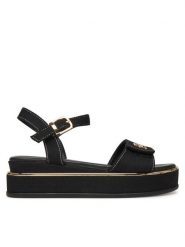 Tommy Hilfiger Sandały T3A2-33788-1828 S Czarny. Czarne sandały Tommy Hilfiger, bez wzorów, z materiału, bez obcasa, na koturnie, bez zapięcia. Za 309.99 zł.