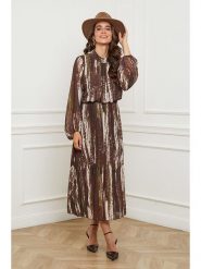 L'armoire de Suzette Sukienka w kolorze brązowo-kremowym rozmiar: 38/40. Brązowe sukienki L'armoire de Suzette, l, bez wzorów, klasyczne, bez kołnierzyka, bez ramiączek, maxi. Za 165.71 zł.