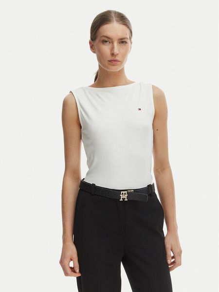 Tommy Hilfiger Top WW0WW47807 Écru Slim Fit. Białe topy Tommy Hilfiger, xs, bez wzorów, z wiskozy, bez kołnierzyka, bez ramiączek. Za 161.99 zł.
