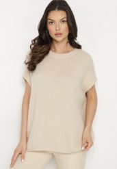 Beżowy Sweter z Bawełną o Kroju Nietoperza Nilanissea. Brązowe swetry Born2be, bez wzorów, z bawełny, biznesowe, bez ramiączek. W wyprzedaży za 144.49 zł.