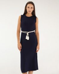 SUKIENKA MIDI Z WISKOZY. Sukienki Unisono, l, bez wzorów, z tkaniny, bez kołnierzyka, bez ramiączek, midi. Za 149.00 zł.