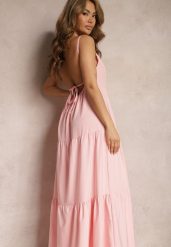 Różowa Sukienka o Rozkloszowanym Fasonie Wiązana i Wykończona Gumką z Tyłu Hililena. Czerwone sukienki Renee, l, bez wzorów, eleganckie, bez kołnierzyka, bez ramiączek, maxi, kopertowe. W wyprzedaży za 38.49 zł.