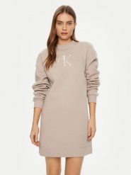 Calvin Klein Jeans Sukienka dzianinowa J20J224834 Beżowy Relaxed Fit. Brązowe sukienki Calvin Klein Jeans, l, bez wzorów, z bawełny, bez kołnierzyka, bez ramiączek. Za 279.99 zł.