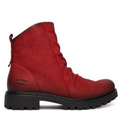 Botki Josef Seibel. Czerwone botki Josef Seibel, bez wzorów, bez obcasa, na płaskiej podeszwie, bez zapięcia. Za 409.99 zł.