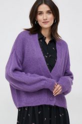 Sisley kardigan z domieszką wełny damski kolor fioletowy lekki. Fioletowe swetry Sisley, l, bez wzorów, z dzianiny, bez ramiączek. Za 359.99 zł.