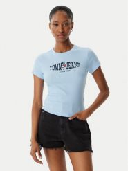 Tommy Jeans T-Shirt Wavy Flag DW0DW22272 Niebieski jasny Slim Fit. Niebieskie t-shirty Tommy Jeans, xs, bez wzorów, z bawełny, bez kołnierzyka, bez ramiączek. Za 149.99 zł.