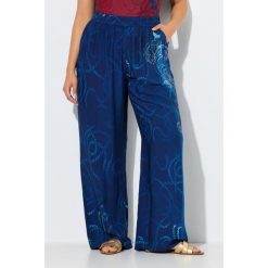 Damskie Spodnie palazzo wzór w sznurki szeroka nogawka elastyczny pas. Niebieskie spodnie dresowe Ulla Popken, bez wzorów, z materiału, długie. Za 239.99 zł.