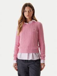 Tommy Jeans Sweter Cable Essential DW0DW22165 Różowy Regular Fit. Czerwone swetry Tommy Jeans, xl, bez wzorów, z bawełny, bez ramiączek. Za 329.99 zł.