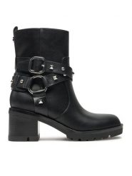 Guess Botki Jhina FLFJHI ELE10 Czarny. Czarne botki Guess, z aplikacjami, ze skóry, bez obcasa, na słupku, bez zapięcia. Za 399.99 zł.