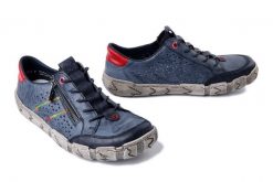 RIEKER L0357-12 blue, półbuty damskie. Niebieskie półbuty wsuwane Rieker, bez wzorów, bez obcasa. Za 305.92 zł.