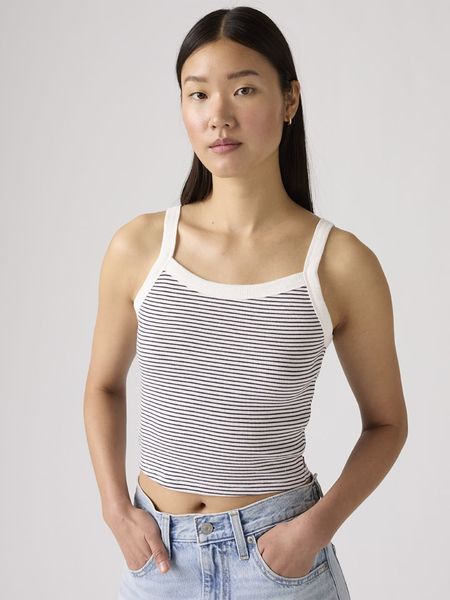 Levi's Top w kolorze biało-czarnym rozmiar: S. Białe topy Levi's, s, bez wzorów, z bawełny, bez kołnierzyka, bez ramiączek. Za 68.95 zł.