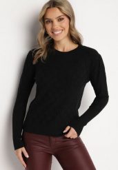 Czarny Sweter z Wiskozą Modalem i Ozdobnym Splotem Jaliti. Czarne swetry Born2be, m, bez wzorów, z jeansu, wizytowe, bez ramiączek. W wyprzedaży za 67.99 zł.