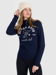 4F Golf z wełną damski - granatowy M. Niebieskie swetry 4f, na zimę, m, bez wzorów, z wełny, bez ramiączek. Za 199.99 zł.