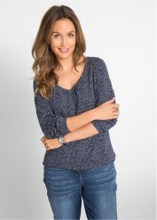 Bluzka bawełniana z czystej bawełny organicznej. Niebieskie bluzki bonprix, bez wzorów, z bawełny, bez kołnierzyka, bez ramiączek. Za 57.99 zł.