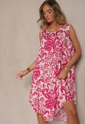 Fuksjowa Sukienka z Bawełny z Motywem Paisley Zivanae. Czerwone sukienki Renee, na co dzień, l, bez wzorów, z bawełny, eleganckie, bez kołnierzyka, bez ramiączek, midi, proste. W wyprzedaży za 55.99 zł.