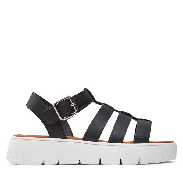 Sandały Geox. Czarne sandały Geox, bez wzorów, bez obcasa, na płaskiej podeszwie, bez zapięcia. Za 299.99 zł.