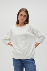 Bawełniana bluza z rękawami 3/4 biała. Białe bluzy MOODO, l, bez wzorów, z bawełny, bez kaptura. Za 99.99 zł.