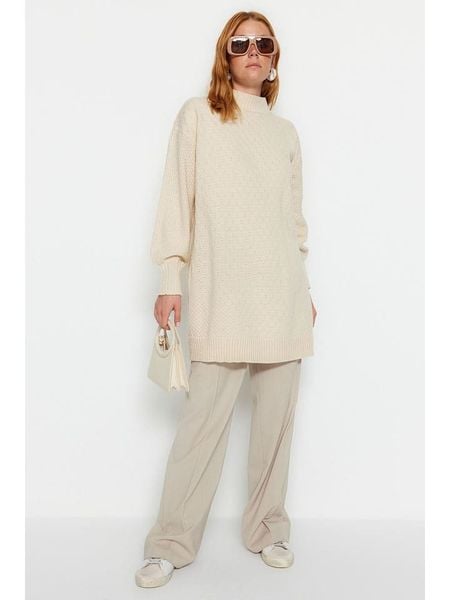 Trendyol Sweter w kolorze kremowym rozmiar: XL. Brązowe swetry Trendyol, xl, bez wzorów, bez ramiączek. Za 56.79 zł.