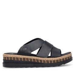 Espadryle Rieker. Czarne espadryle Rieker, bez wzorów, bez obcasa. Za 289.99 zł.
