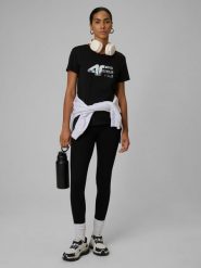 4F Legginsy dzianinowe damskie - czarne L. Czarne legginsy 4f, bez wzorów, z dzianiny, klasyczne. Za 99.99 zł.