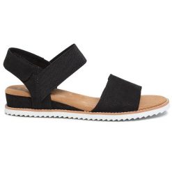 Sandały Skechers. Czarne sandały Skechers, bez wzorów, bez obcasa, na płaskiej podeszwie, bez zapięcia. Za 199.99 zł.