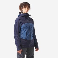 Kurtka trekkingowa damska Forclaz MT500 wodoodporna. Niebieskie kurtki FORCLAZ, l, bez wzorów, z tkaniny, sportowe, bez kaptura. Za 599.99 zł.