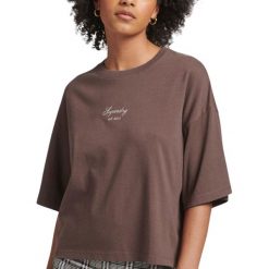 Koszulka turystyczna damska Superdry Code Heritage Boxy. Brązowe t-shirty sportowe Superdry, bez wzorów, z bawełny, bez ramiączek. W wyprzedaży za 91.00 zł.