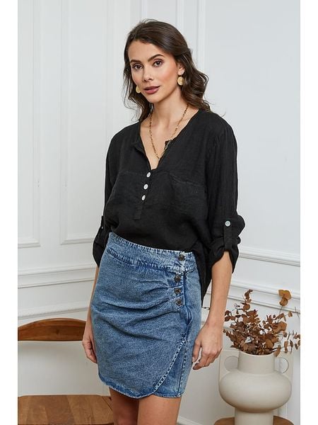 Joséfine Lniana bluzka w kolorze czarnym rozmiar: XXL. Czarne bluzki Joséfine, xxl, bez wzorów, ze lnu, bez kołnierzyka, bez ramiączek. Za 132.36 zł.