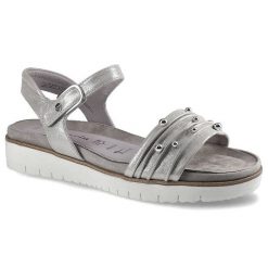 Srebrne Sandały Tamaris Damskie Modne Buty. Szare sandały Tamaris, bez wzorów, ze skóry, eleganckie, bez obcasa, bez zapięcia. Za 199.00 zł.