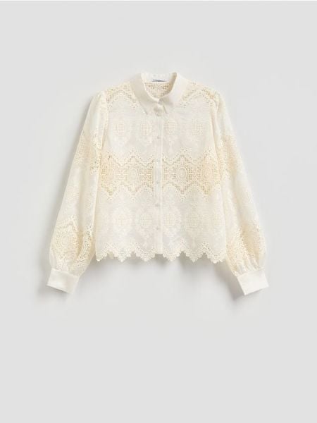 Koszula z lyocellem - złamana biel. Koszule Reserved, l, bez wzorów, z lyocellu, bez kołnierzyka, bez ramiączek. Za 159.99 zł.