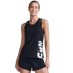 Damski tank top 2XU Light Speed. Czarne topy 2XU, bez wzorów, z tkaniny, sportowe, bez kołnierzyka, bez ramiączek. Za 347.50 zł.