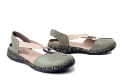 RIEKER 46361-52 green, sandały damskie. Zielone sandały Rieker, bez wzorów, z gumy, bez obcasa, bez zapięcia. Za 270.52 zł.