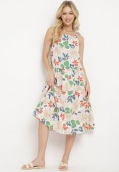 Jasnobeżowa Sukienka Mennotia. Brązowe sukienki Born2be, na co dzień, l, bez wzorów, eleganckie, bez kołnierzyka, bez ramiączek, midi, proste. Za 109.99 zł.