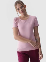 4F T-shirt slim gładki damski - różowy XS. Czerwone t-shirty 4f, xs, bez wzorów, z bawełny, sportowe, bez kołnierzyka, bez ramiączek. W wyprzedaży za 29.99 zł.