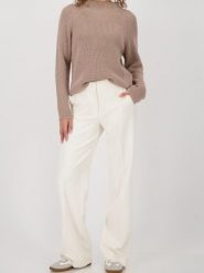 Monari Sweter z dzianiny - Verona Kobiety Prążki beżowy, 38. Brązowe swetry Monari, bez wzorów, z bawełny, eleganckie, bez ramiączek. Za 279.95 zł.