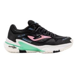 Buty do tenisa Joma Slam Lady 2501 TSLALS2501OM czarne. Czarne buty treningowe bez wzorów, z gumy, bez zapięcia, na fitness i siłownię. Za 501.51 zł.