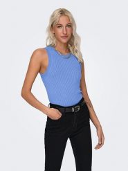 JDY Top "Aya" w kolorze niebieskim rozmiar: XL. Niebieskie topy JDY, xl, bez wzorów, prążkowane, bez kołnierzyka, bez ramiączek. Za 65.85 zł.