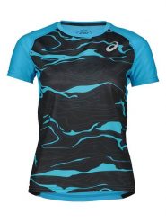 Asics Koszulka sportowa w kolorze czarno-niebieskim rozmiar: S. Czarne t-shirty sportowe ASICS, s, bez wzorów, bez ramiączek, outdoorowe. Za 86.78 zł.