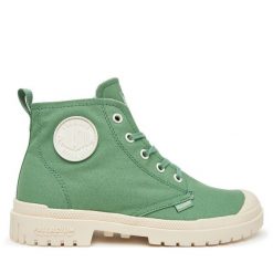 Trapery Palladium. Zielone traperki Palladium, bez wzorów, bez obcasa, bez zapięcia. Za 239.99 zł.