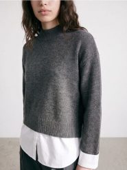 Sweter z koszulową wstawką - szary. Szare swetry Sinsay, l, bez wzorów, bez ramiączek. Za 69.99 zł.
