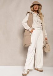 Białe Spodnie Sztruksowe o Szerokim Kroju High Waist z Paskiem Valoma. Białe jeansy Renee, m, bez wzorów, z jeansu, eleganckie, z podwyższonym stanem. W wyprzedaży za 39.99 zł.