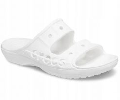 Klapki Dla Dorosłych Crocs Baya Sandal. Białe klapki Crocs, bez wzorów, z materiału, bez obcasa, bez zapięcia. Za 119.99 zł.