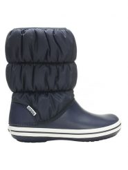 Crocs Botki zimowe w kolorze granatowym rozmiar: 34/35. Niebieskie botki Crocs, bez wzorów, z materiału, bez obcasa, bez zapięcia. Za 145.60 zł.