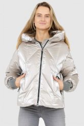 HETREGO Srebrna kurtka damska z kapturem Muriel. Szare kurtki HETREGO, s, bez wzorów, biznesowe, z kapturem. W wyprzedaży za 1,159.99 zł.